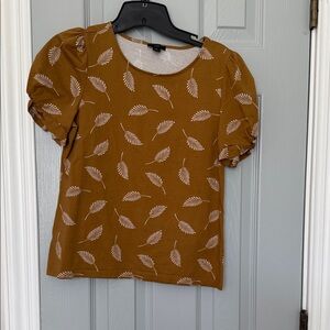 Ann Taylor Beige Leaf Print Top